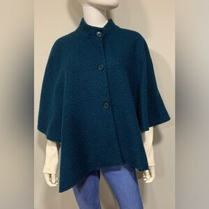Talbots  Blue Tweed Poncho Coat Womens Med Winter Cape Jacket Shawl